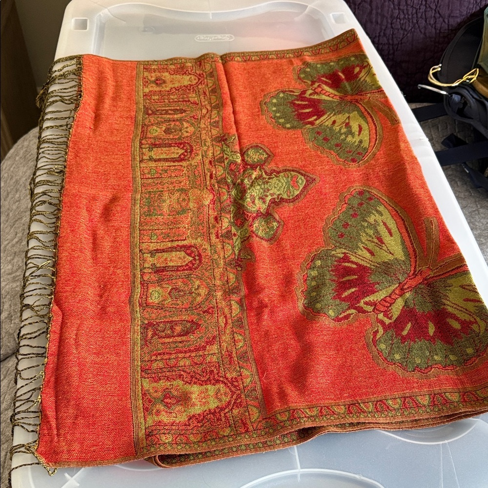 Pashmina Orange and Green Patterned Shawl